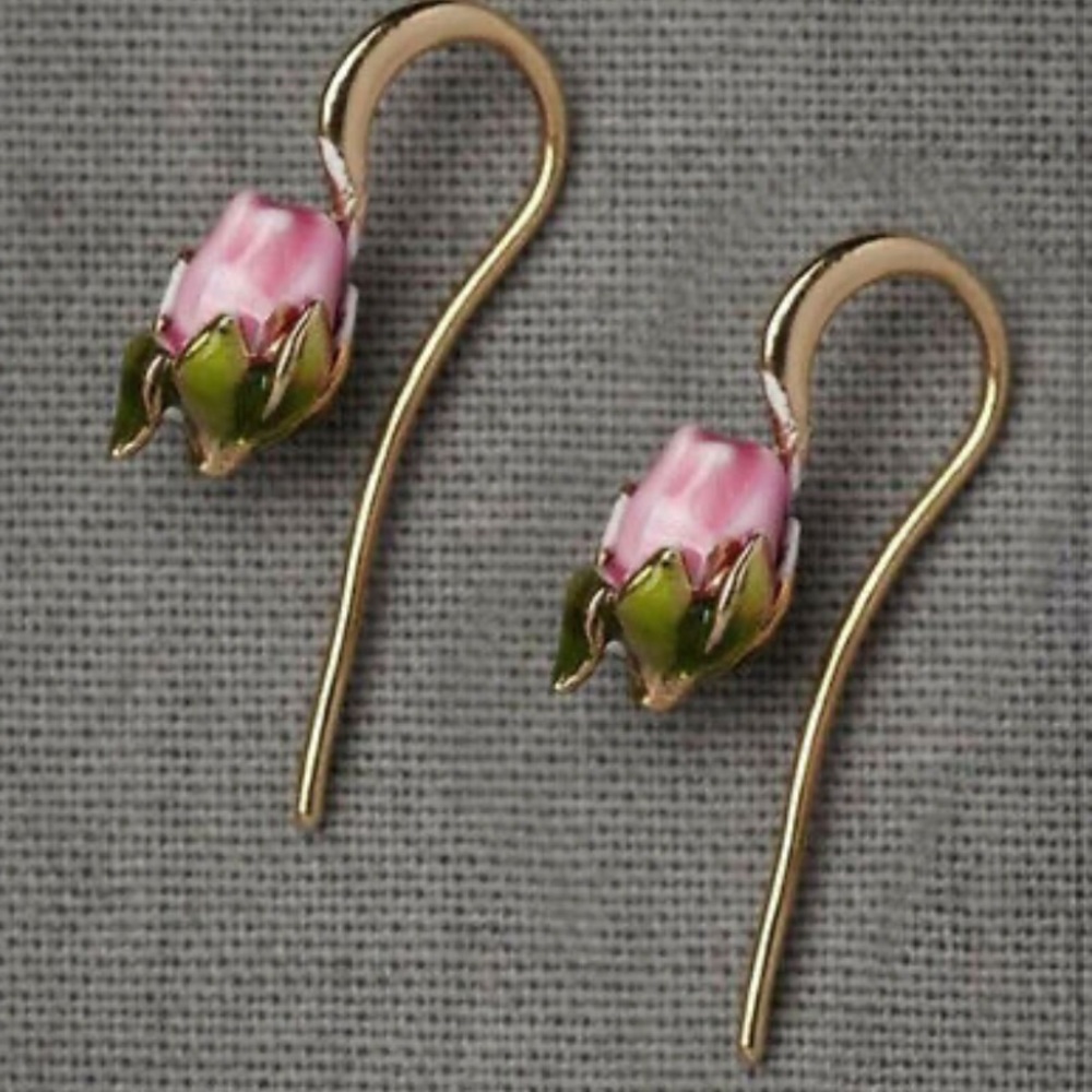 18k Yellow Gold Plated Pretty Flower Drop Earrings for Women A Pair/set